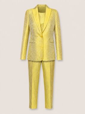 Akris Punto 3 Pc Suit Set Yellow Iridescent Metallic Jacquard Mixed Size 10/8